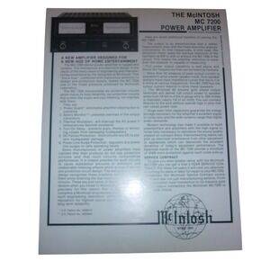 McIntosh MC 7200 Power Amplifier Original Techni-Data Quicksheet Spec Sheet